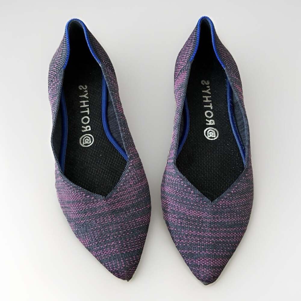 Rothy's Womens Pointed Toe Knit washable Striped Flats Purple black 10